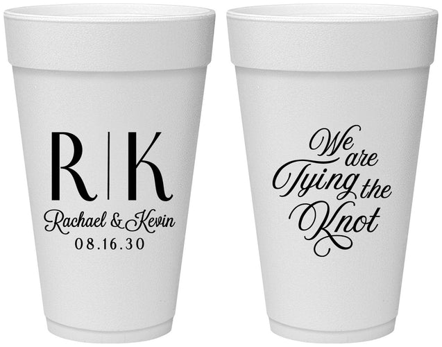 Personalized Wedding 20 oz Foam Cups - Monogram Tying Knot | 559