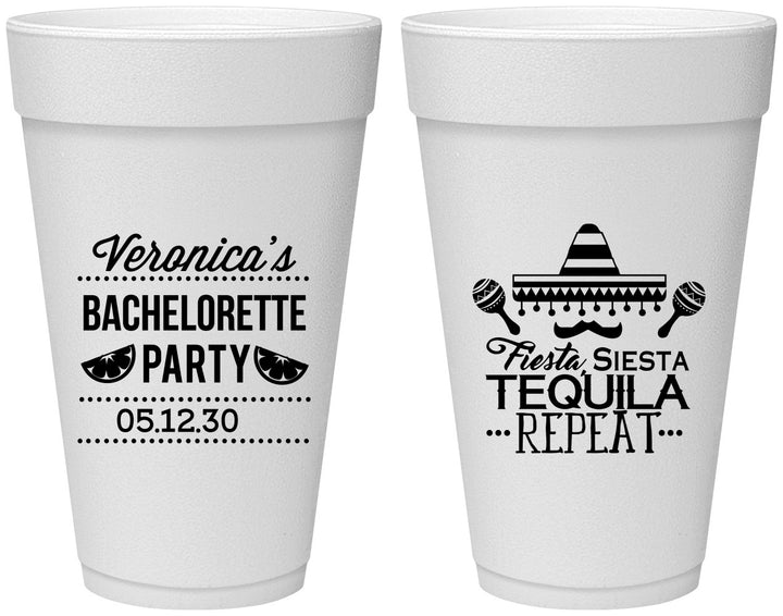 Personalized Bachelorette 20 oz Foam Cups - Fiesta Siesta Tequila Repeat | 60000