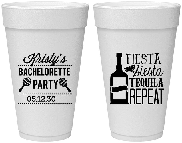 Personalized Bachelorette 20 oz Foam Cups - Fiesta Siesta Tequila Repeat | 60002
