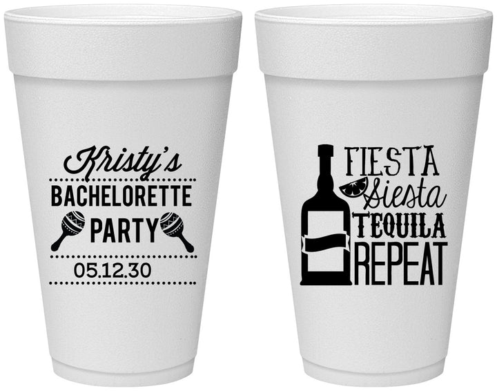 Personalized Bachelorette 20 oz Foam Cups - Fiesta Siesta Tequila Repeat | 60002