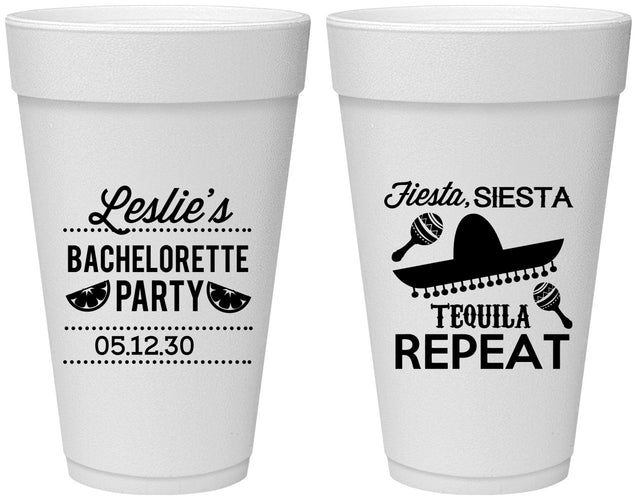 Personalized Bachelorette 20 oz Foam Cups - Fiesta Siesta Tequila Repeat | 60003
