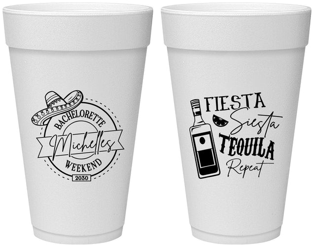 Personalized Bachelorette 20 oz Foam Cups - Fiesta Siesta Tequila Repeat | 60004