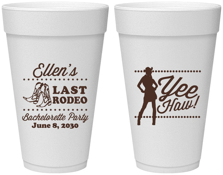Personalized Bachelorette 20 oz Foam Cups - Last Rodeo | 60021
