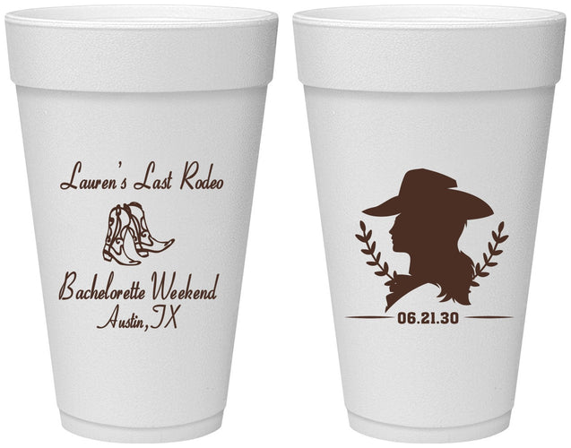 Personalized Bachelorette 20 oz Foam Cups - Last Rodeo | 60022