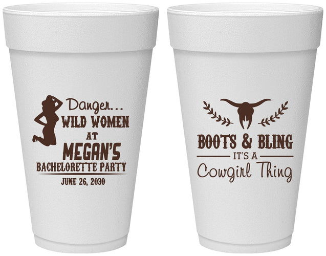 Personalized Bachelorette 20 oz Foam Cups - Boots And Bling | 60023