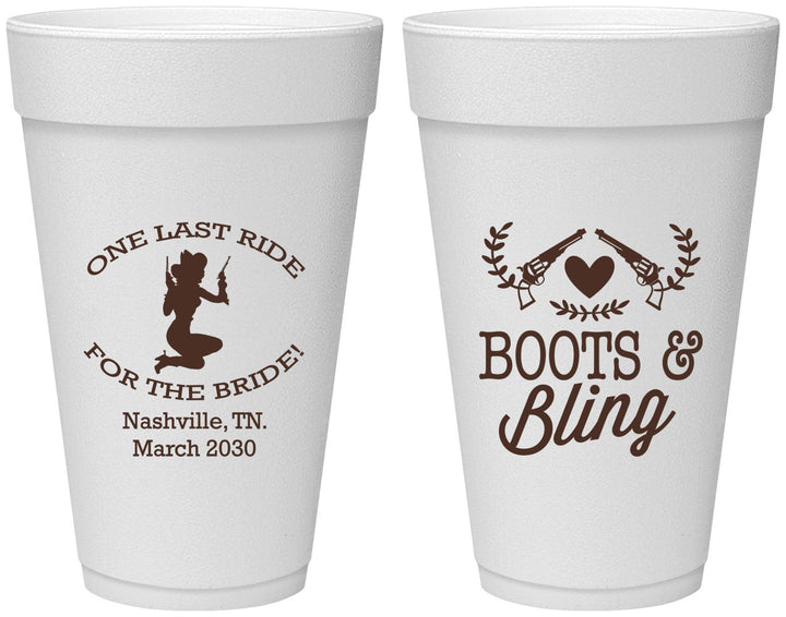 Personalized Bachelorette 20 oz Foam Cups - One Last Ride | 60024