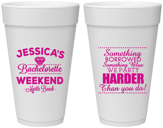 Personalized Bachelorette 20 oz Foam Cups - Something Borrowed | 60028