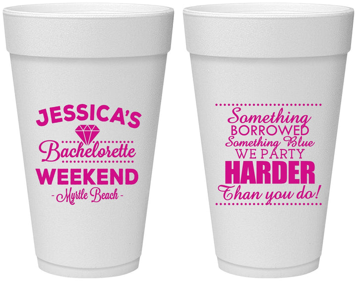Personalized Bachelorette 20 oz Foam Cups - Something Borrowed | 60028