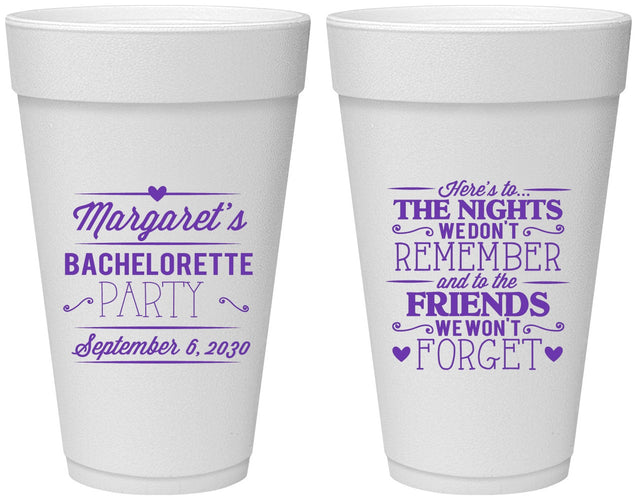 Personalized Bachelorette 20 oz Foam Cups - Nights Remember | 60034