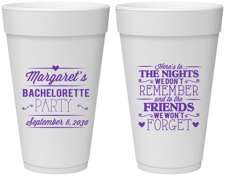 Personalized Bachelorette 20 oz Foam Cups - Nights Remember | 60034