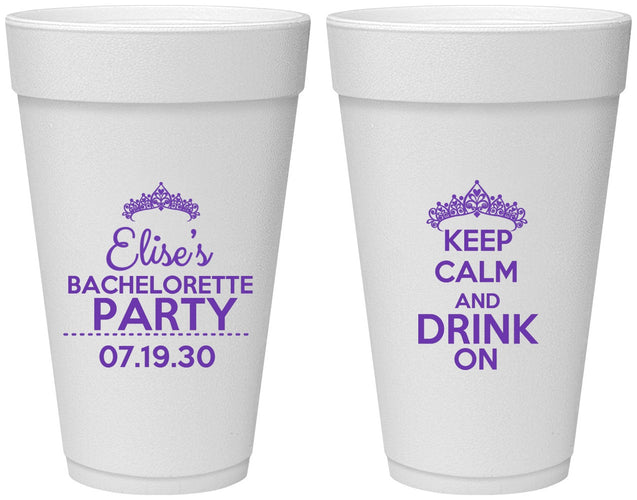 Personalized Bachelorette 20 oz Foam Cups - Keep Calm Drink On | 60036