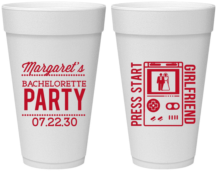 Personalized Bachelorette 20 oz Foam Cups - Video Games | 60039