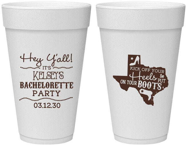 Personalized Bachelorette 20 oz Foam Cups - Texas Cowgirl | 60041