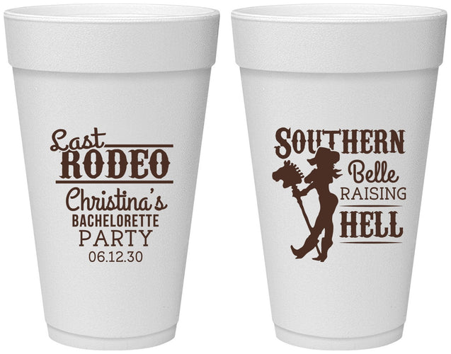 Personalized Bachelorette 20 oz Foam Cups - Raising Hell Last Rodeo | 60042