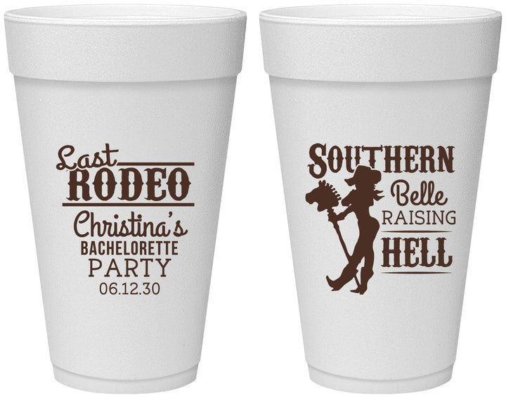 Personalized Bachelorette 20 oz Foam Cups - Raising Hell Last Rodeo | 60042