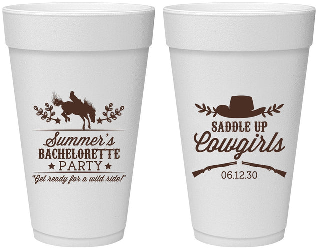 Personalized Bachelorette 20 oz Foam Cups - Saddle Up Cowgirls | 60045