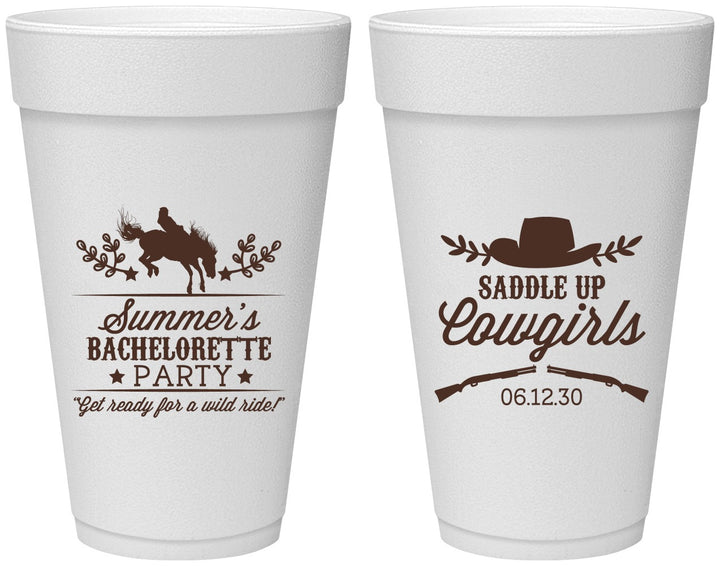 Personalized Bachelorette 20 oz Foam Cups - Saddle Up Cowgirls | 60045