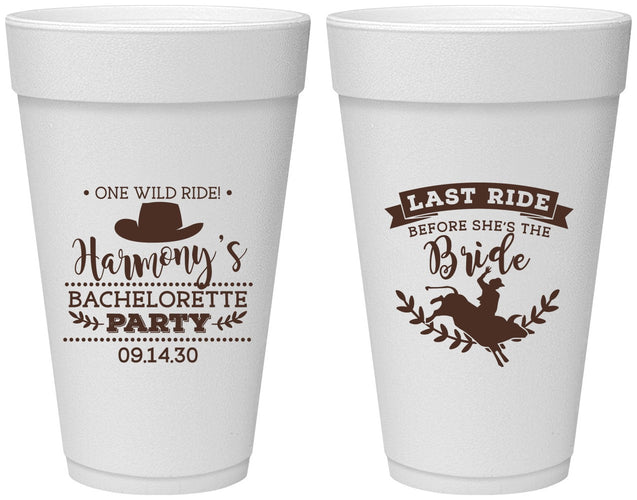 Personalized Bachelorette 20 oz Foam Cups - Last Ride Before Bride | 60046