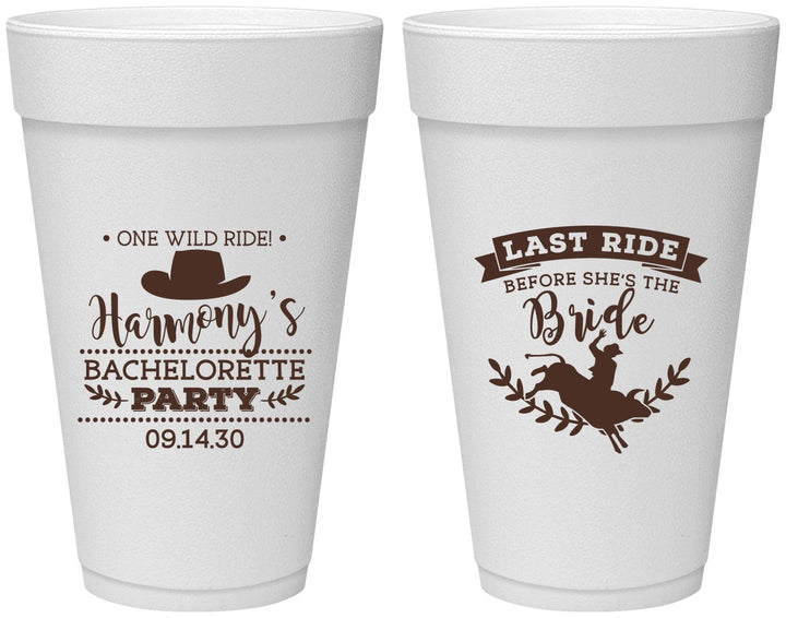 Personalized Bachelorette 20 oz Foam Cups - Last Ride Before Bride | 60046