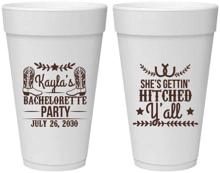 Personalized Bachelorette 20 oz Foam Cups - Getting Hitched Yall | 60047
