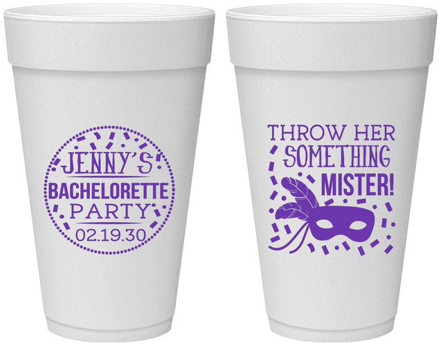 Personalized Bachelorette 20 oz Foam Cups - Mardi Gras | 60055