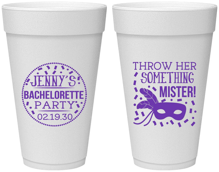 Personalized Bachelorette 20 oz Foam Cups - Mardi Gras | 60055