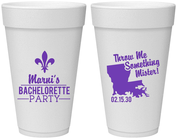Personalized Bachelorette 20 oz Foam Cups - Mardi Gras | 60056