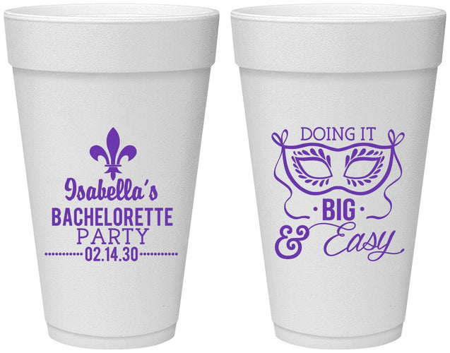 Personalized Bachelorette 20 oz Foam Cups - Mardi Gras | 60059