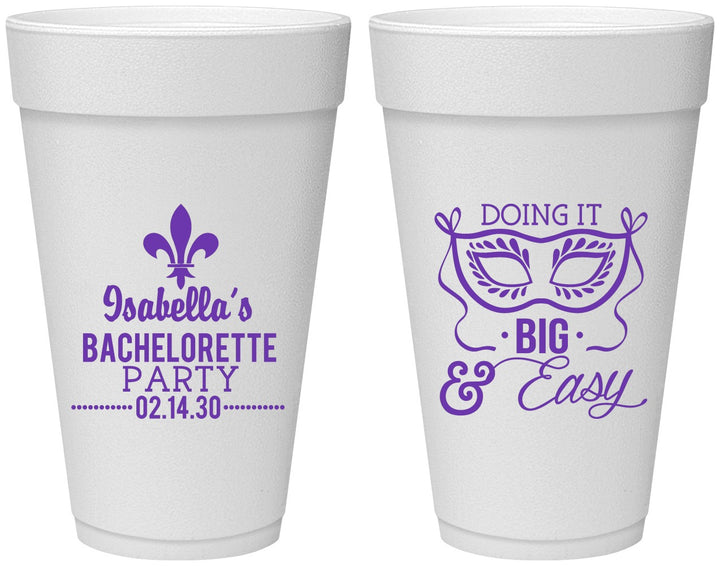Personalized Bachelorette 20 oz Foam Cups - Mardi Gras | 60059