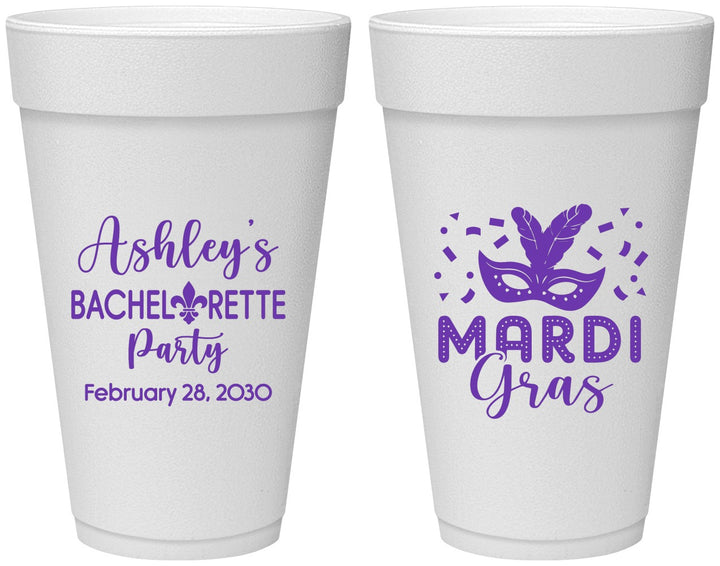 Personalized Bachelorette 20 oz Foam Cups - Mardi Gras | 60060