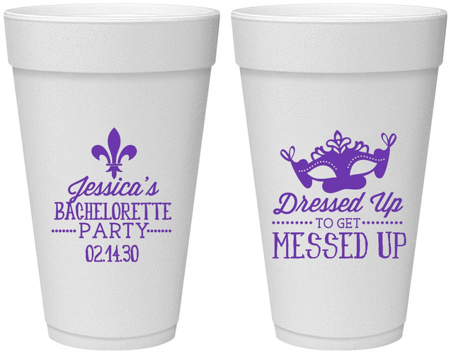 Personalized Bachelorette 20 oz Foam Cups - Mardi Gras | 60061