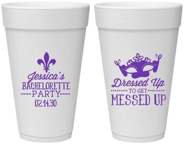 Personalized Bachelorette 20 oz Foam Cups - Mardi Gras | 60061