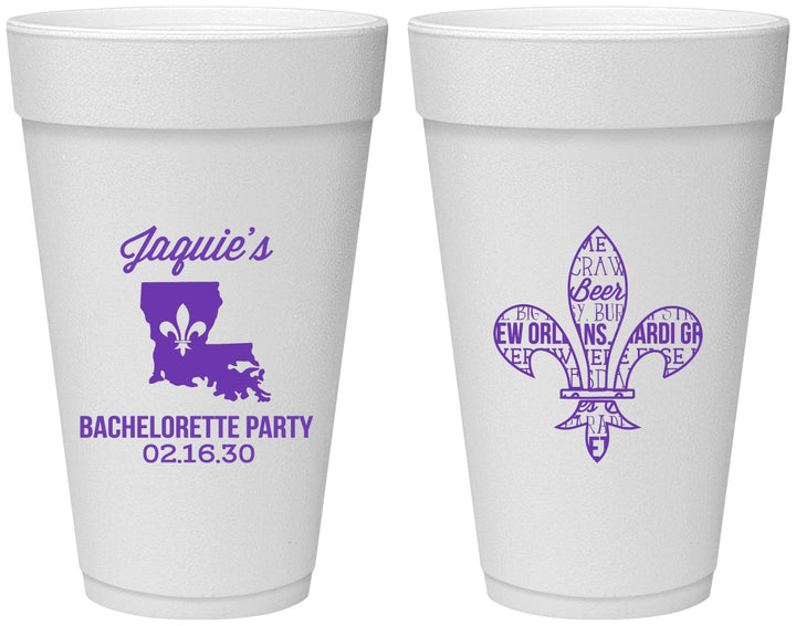 Personalized Bachelorette 20 oz Foam Cups - Mardi Gras | 60062