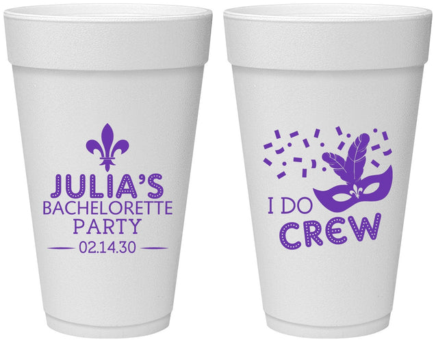 Personalized Bachelorette 20 oz Foam Cups - Mardi Gras I Do Crew | 60063