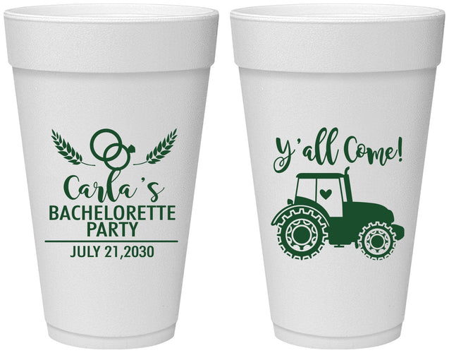 Personalized Bachelorette 20 oz Foam Cups - Tractor Farm | 60070
