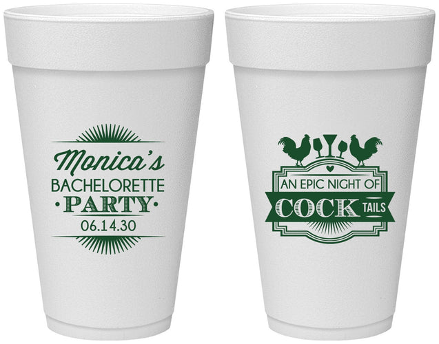 Personalized Bachelorette 20 oz Foam Cups - Epic Night Of Cocktails | 60071
