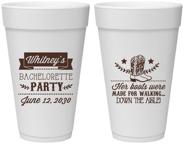 Personalized Bachelorette 20 oz Foam Cups - Cowgirl Boots | 60072