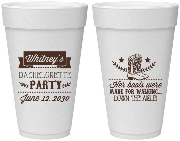 Personalized Bachelorette 20 oz Foam Cups - Cowgirl Boots | 60072