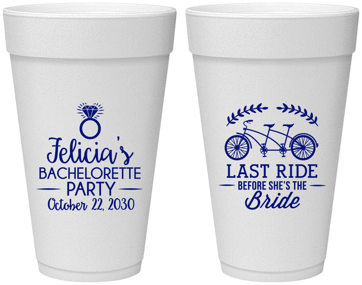 Personalized Bachelorette 20 oz Foam Cups - Last Ride Before Bride | 60073