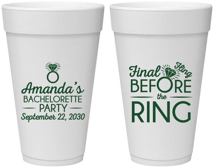 Personalized Bachelorette 20 oz Foam Cups - Final Fling Before The Ring | 60074