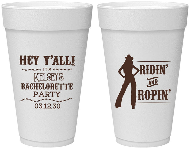 Personalized Bachelorette 20 oz Foam Cups - Ridin And Ropin | 60078