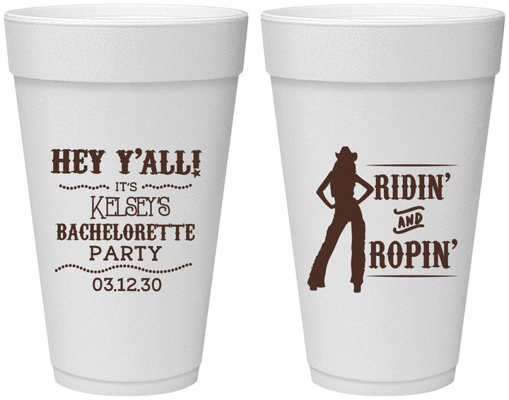 Personalized Bachelorette 20 oz Foam Cups - Ridin And Ropin | 60078