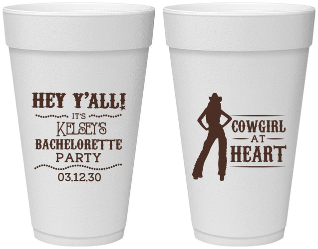 Personalized Bachelorette 20 oz Foam Cups - Cowgirl At Heart | 60079