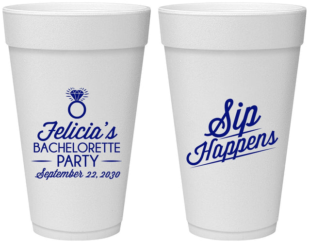 Personalized Bachelorette 20 oz Foam Cups - Sip Happens | 60081