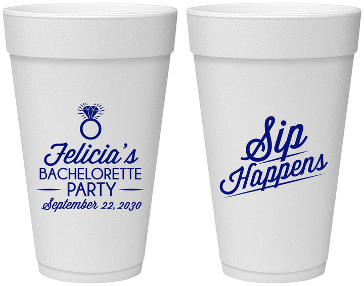 Personalized Bachelorette 20 oz Foam Cups - Sip Happens | 60081