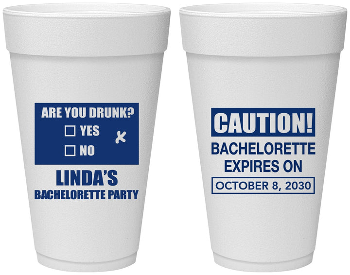 Personalized Bachelorette 20 oz Foam Cups - Caution | 60082