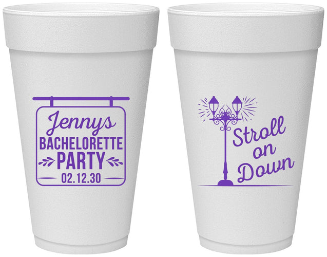 Personalized Bachelorette 20 oz Foam Cups - Stroll On Down | 60092