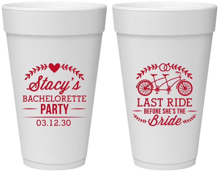 Personalized Bachelorette 20 oz Foam Cups - Last Ride Before Bride | 60093