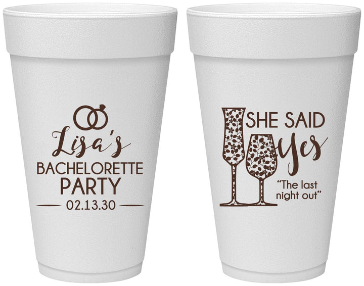 Personalized Bachelorette 20 oz Foam Cups - The Last Night Out | 60097