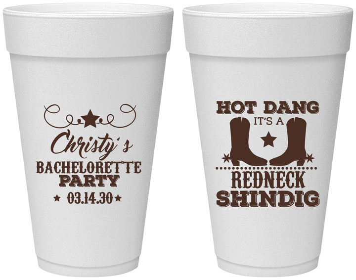 Personalized Bachelorette 20 oz Foam Cups - Redneck Shindig | 60100